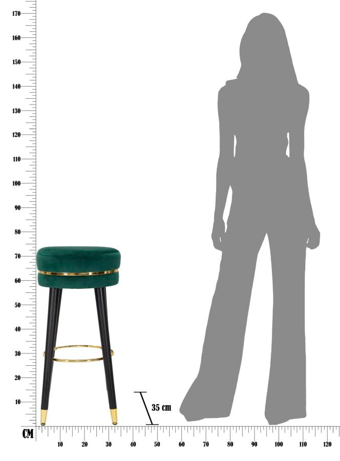 Sgabello Bar Paris Ø35x74 cm in Legno e Tessuto Vellutato Verde-8