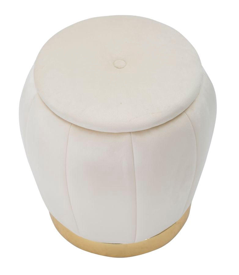 Puff Contenitore Paris Ø43x43 cm in Legno Spugna e Poliestere Crema e Oro-2