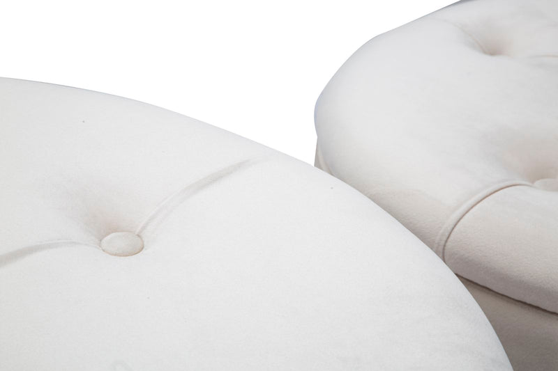 Puff Contenitore Lines New Coppia Crema Ø71x41-55x33 cm in Legno Spugna e Poliestere Crema-4