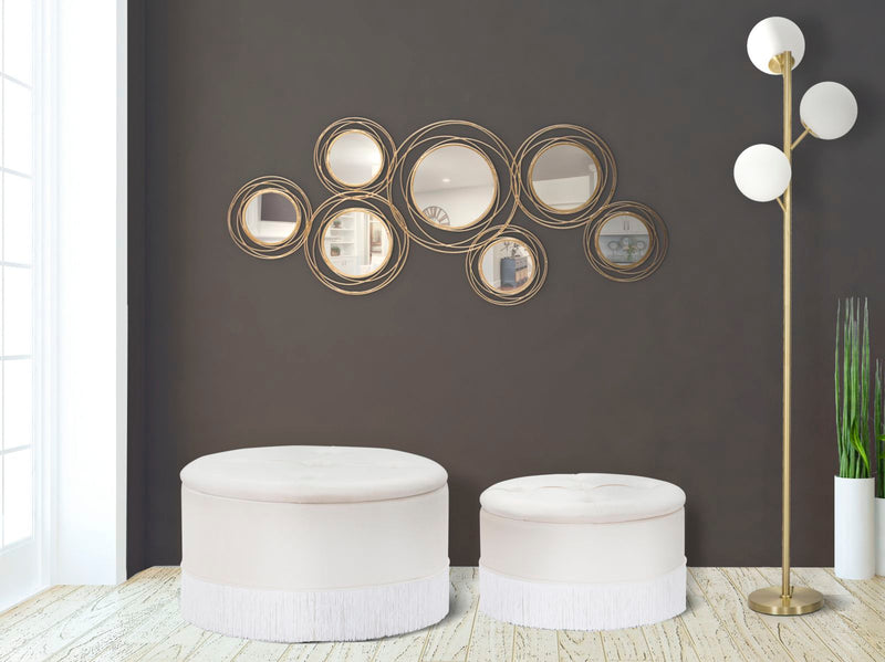 Puff Contenitore Lines New Coppia Crema Ø71x41-55x33 cm in Legno Spugna e Poliestere Crema-6