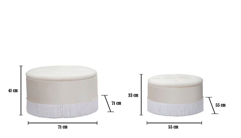 Puff Contenitore Lines New Coppia Crema Ø71x41-55x33 cm in Legno Spugna e Poliestere Crema-7