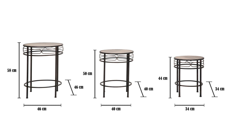 Tavolinetti Essential Tris Ø46x58-40x50-34x44 cm in Ferro e MDF Nero e Marrone-10