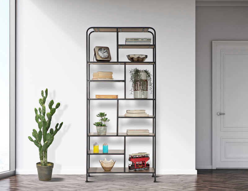 Libreria Essential 80x30x180 cm in Ferro e MDF Nero e Marrone-9