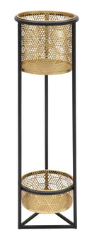 Porta Vasi Doppio Ø23x80 cm in Ferro Nero e Oro-1