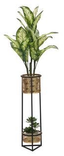 Porta Vasi Doppio Ø23x80 cm in Ferro Nero e Oro-6