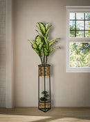 Porta Vasi Doppio Ø23x80 cm in Ferro Nero e Oro-7