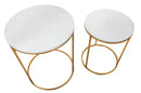 Tavolinetti Simply Marble Coppia Ø52x63-42x53 cm in Ferro e Marmo Oro e Bianco-2