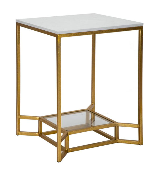Table Basse Double Marbre 47x47x60 cm en Fer et Verre et Marbre Doré et Blanc online