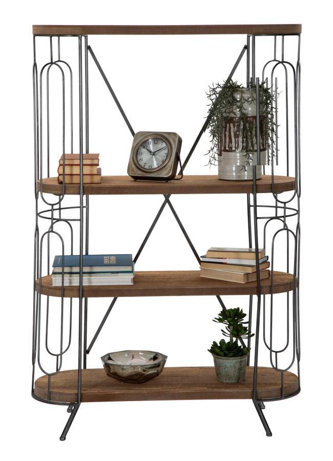 Libreria New Mexico 100x38x150,5 cm in Ferro e MDF Marrone e Grigio-8