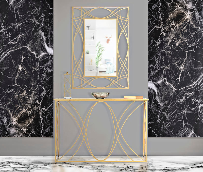 Console Exy 120x40x80 cm in Ferro e Specchio Oro e Argento-6