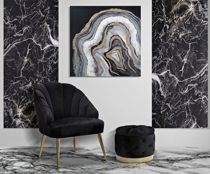 Poltrona Shell Nera 65x69x84 cm in Legno Spugna Poliestere e Acciaio Nero e Oro-10