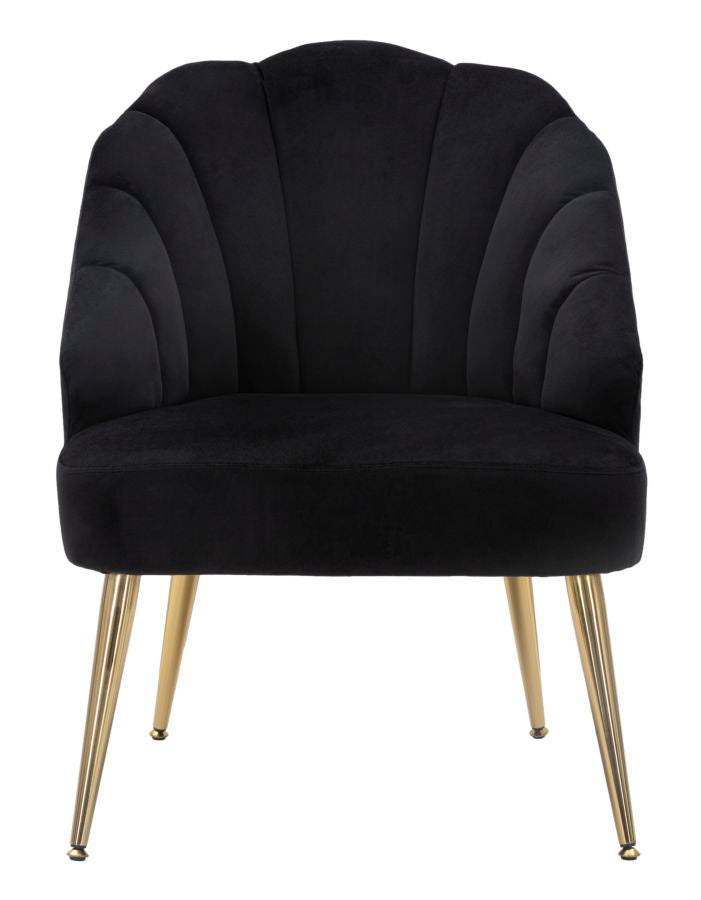 Poltrona Shell Nera 65x69x84 cm in Legno Spugna Poliestere e Acciaio Nero e Oro-2