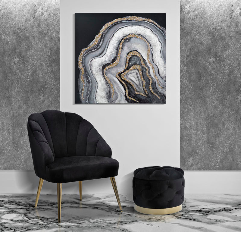 Poltrona Shell Nera 65x69x84 cm in Legno Spugna Poliestere e Acciaio Nero e Oro-9