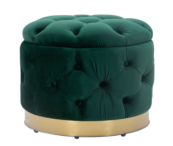 online Conteneur Puff Rich Green Ø55x42 cm en Bois Éponge, Polyester et Acier Vert et Doré