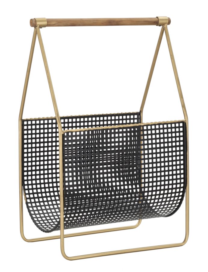 Porta Giornali Fashion 37x23x54,5 cm Legno di Abete e in Ferro Nero e Oro-1