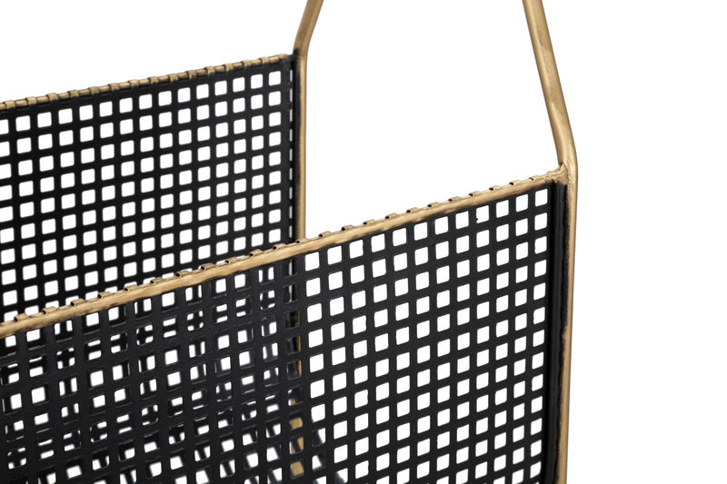 Porta Giornali Fashion 37x23x54,5 cm Legno di Abete e in Ferro Nero e Oro-5