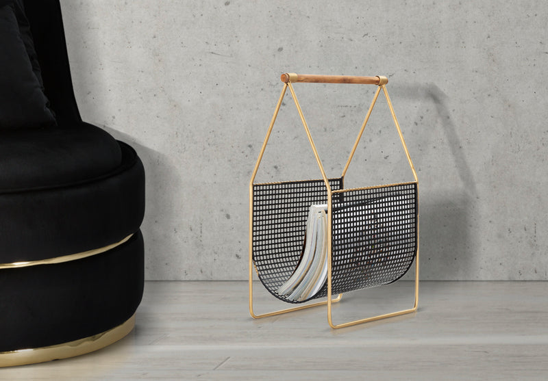 Porta Giornali Fashion 37x23x54,5 cm Legno di Abete e in Ferro Nero e Oro-7