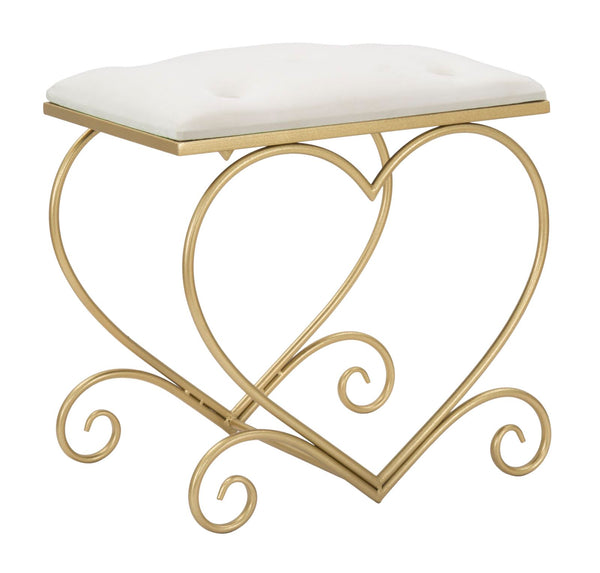 sconto Tabouret Coeur Crème 50x37,5x51,5 cm en Fer et MDF et Éponge et Polyester Or et Rose