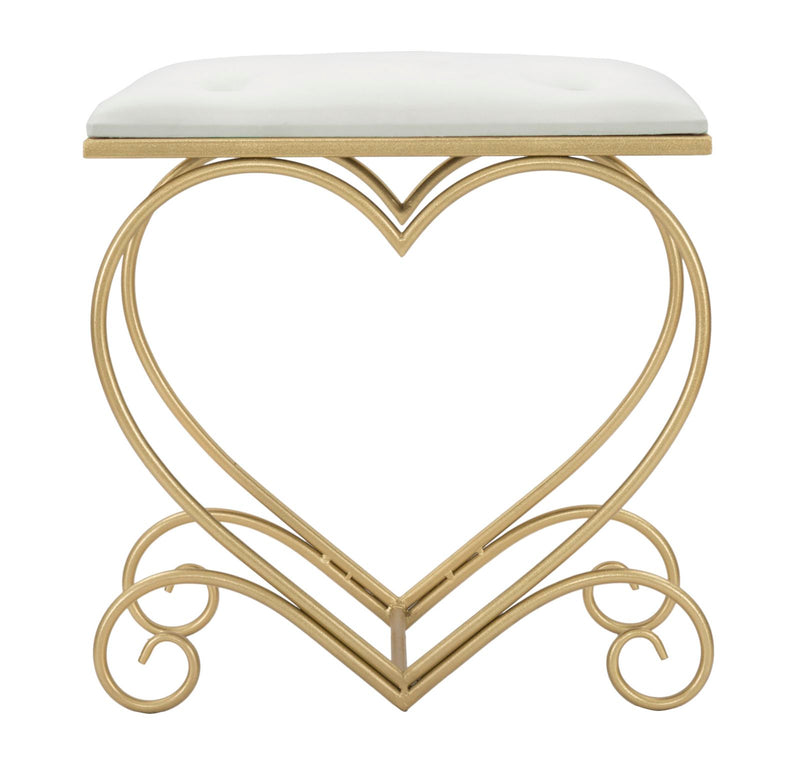 Sgabello Heart Crema 50x37,5x51,5 cm in Ferro e MDF e Spugna e Poliestere Oro e Rosa-2
