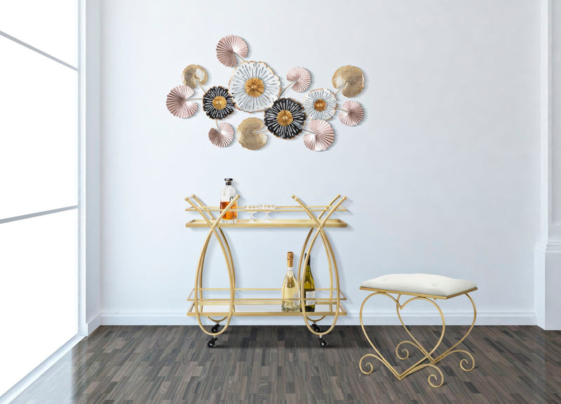 Sgabello Heart Crema 50x37,5x51,5 cm in Ferro e MDF e Spugna e Poliestere Oro e Rosa-7