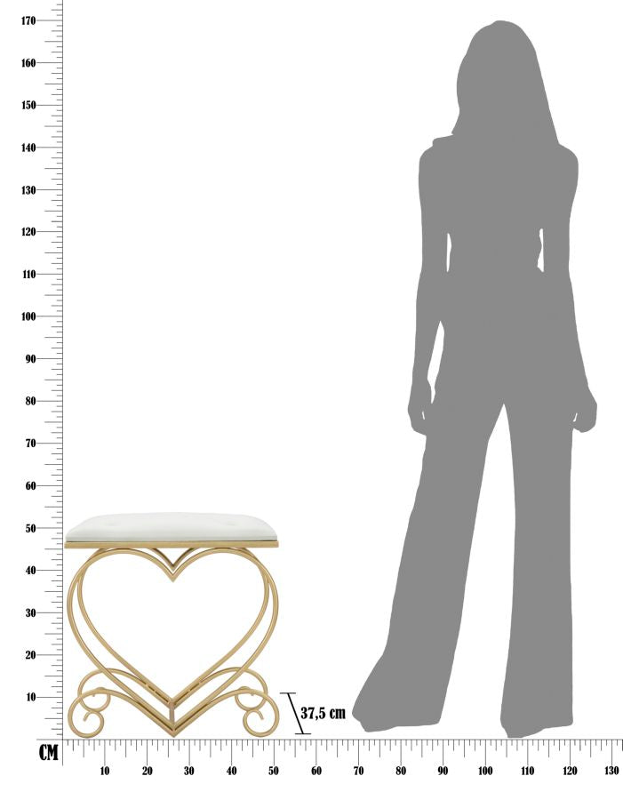 Sgabello Heart Crema 50x37,5x51,5 cm in Ferro e MDF e Spugna e Poliestere Oro e Rosa-8