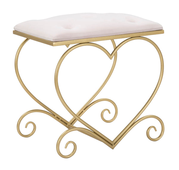 sconto Tabouret Coeur Rose 50x37,5x51,5 cm en Fer et MDF et Éponge et Polyester Or et Crème