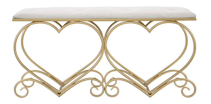 Panca Heart Crema 105x37,5x51,5 cm in Ferro e MDF e Spugna e Poliestere Oro e Rosa-3