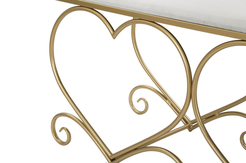 Panca Heart Crema 105x37,5x51,5 cm in Ferro e MDF e Spugna e Poliestere Oro e Rosa-7