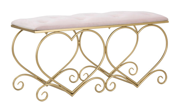 sconto Banc Coeur Rose 105x37,5x51,5 cm en Fer et MDF et Éponge et Polyester Doré et Rose