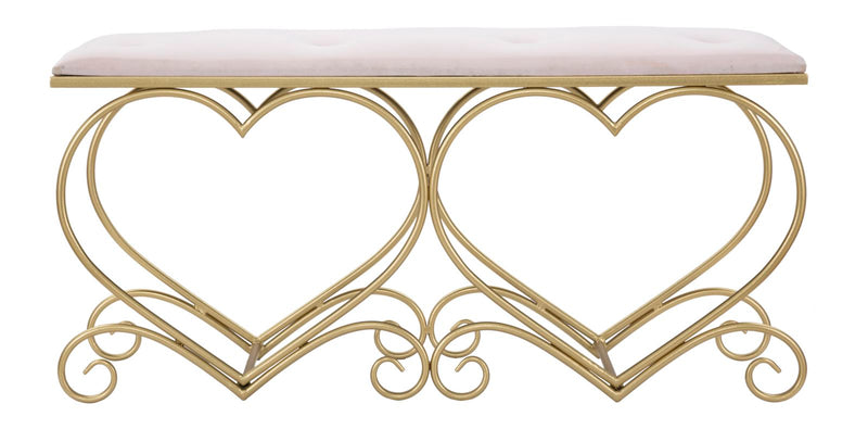 Panca Heart Rosa 105x37,5x51,5 cm in Ferro e MDF e Spugna e Poliestere Oro e Rosa-2