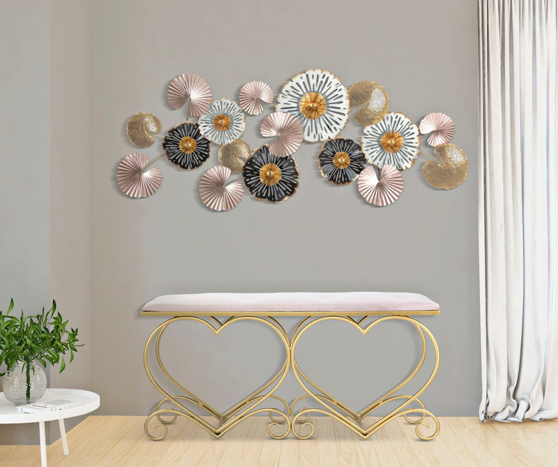 Panca Heart Rosa 105x37,5x51,5 cm in Ferro e MDF e Spugna e Poliestere Oro e Rosa-8