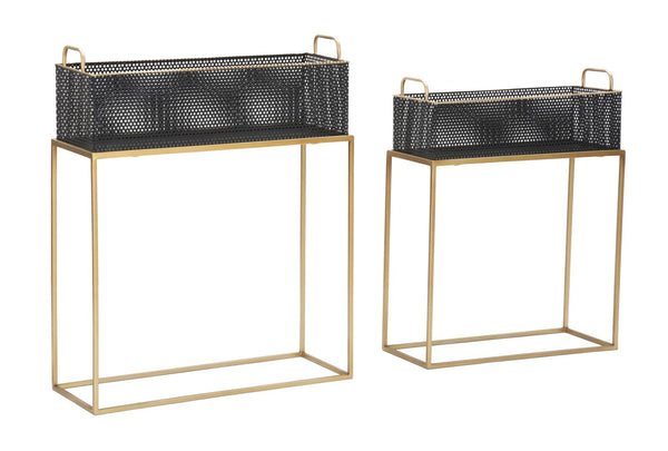 prezzo Fashion Paire de Porte-Vases Rectangulaires 60x23x73,5-51x20x64 cm en Fer Noir et Doré