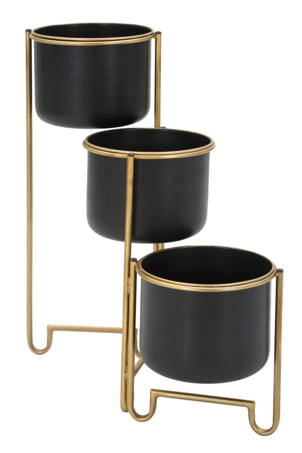 Porta Vasi 3 Oroy 68x22,5x55 cm in Ferro Nero e Oro-2
