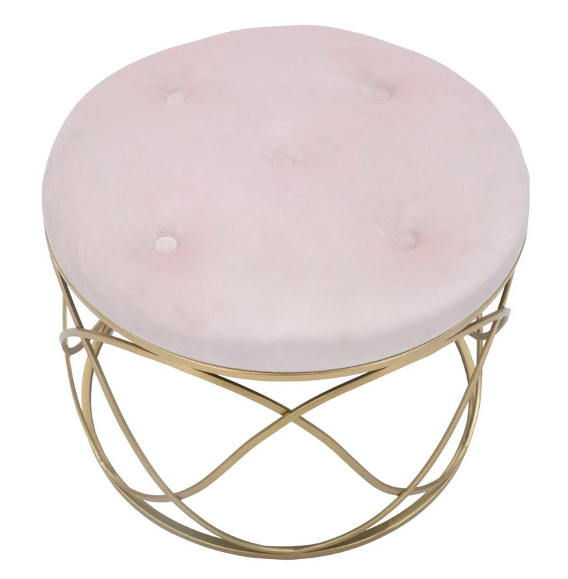 Puff Luty Ø60x45 cm in Ferro e Spugna e Velluto Rosa e Oro-2