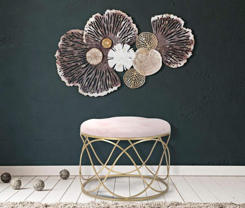 Puff Luty Ø60x45 cm in Ferro e Spugna e Velluto Rosa e Oro-5