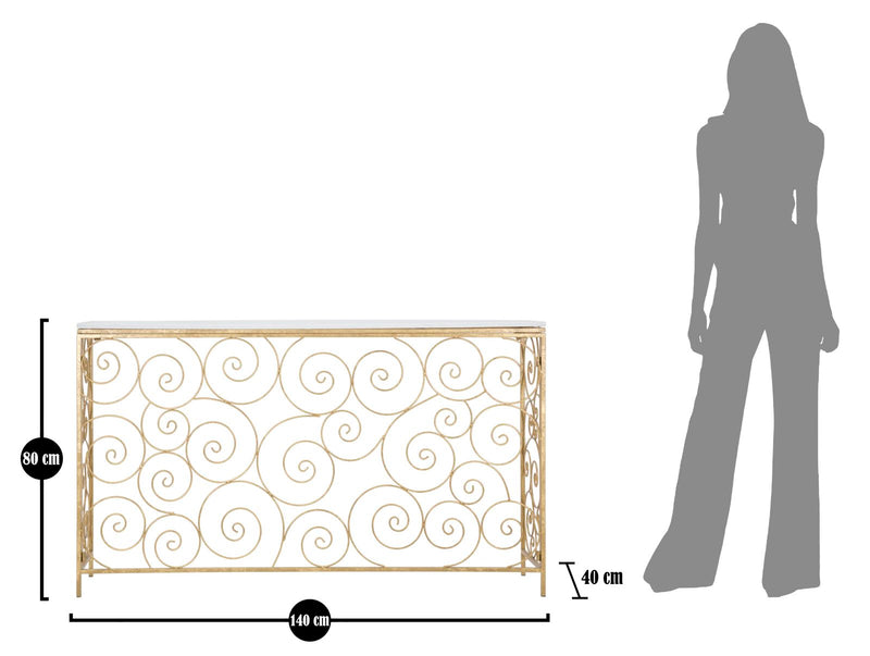 Consol Spiral 140x36x82 cm in Ferro e Marmo Oro e Bianco-9