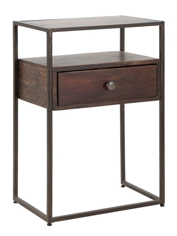 acquista Table de chevet Burn 45x30x66 cm en bois d'acacia et fer brun