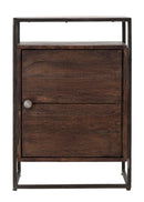 Comodino 1Door Burn 45x30x66 cm in Legno di Acacia e in Ferro Marrone-2