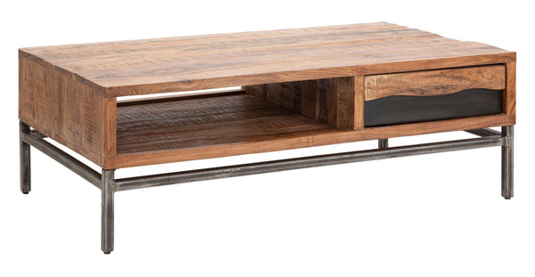 Table basse Yellowstone 118x70x40 cm en bois d'acacia et fer marron et noir acquista