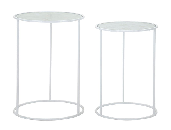 prezzo White Harts Paire de Tables Basses Ø43x60-38x55 cm en Fer et Verre Blanc