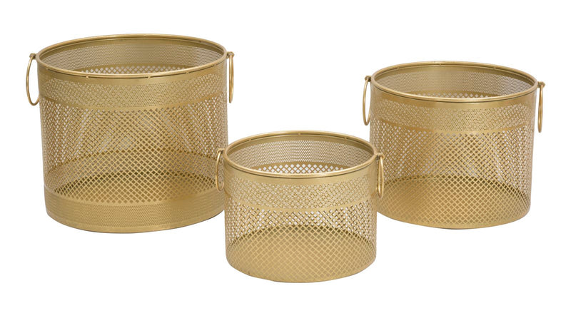 Porta Vasi Cage Tris Ø40x34-35x28-30x22 cm in Ferro Oro e Multicolor-2