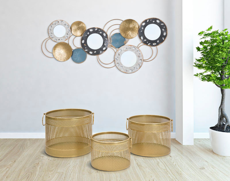 Porta Vasi Cage Tris Ø40x34-35x28-30x22 cm in Ferro Oro e Multicolor-6