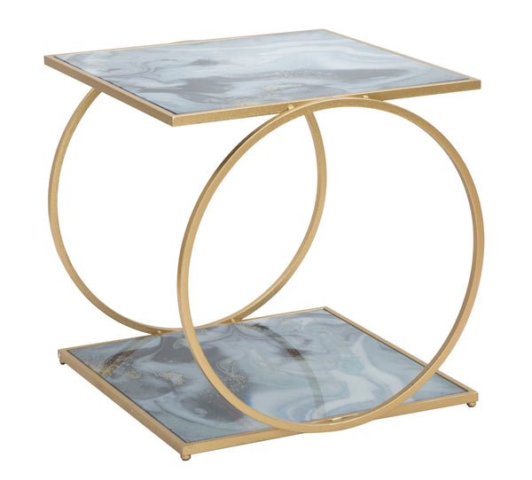 online Table Basse Glam 2 Niveaux 52,5x50x51 cm en MDF Fer et Or et Verre Multicolore