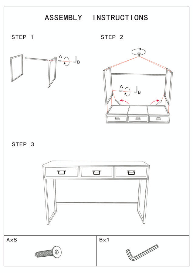 Consolle Fissa 3 Cassetti 120x35x78 cm in Metallo e Legno-10