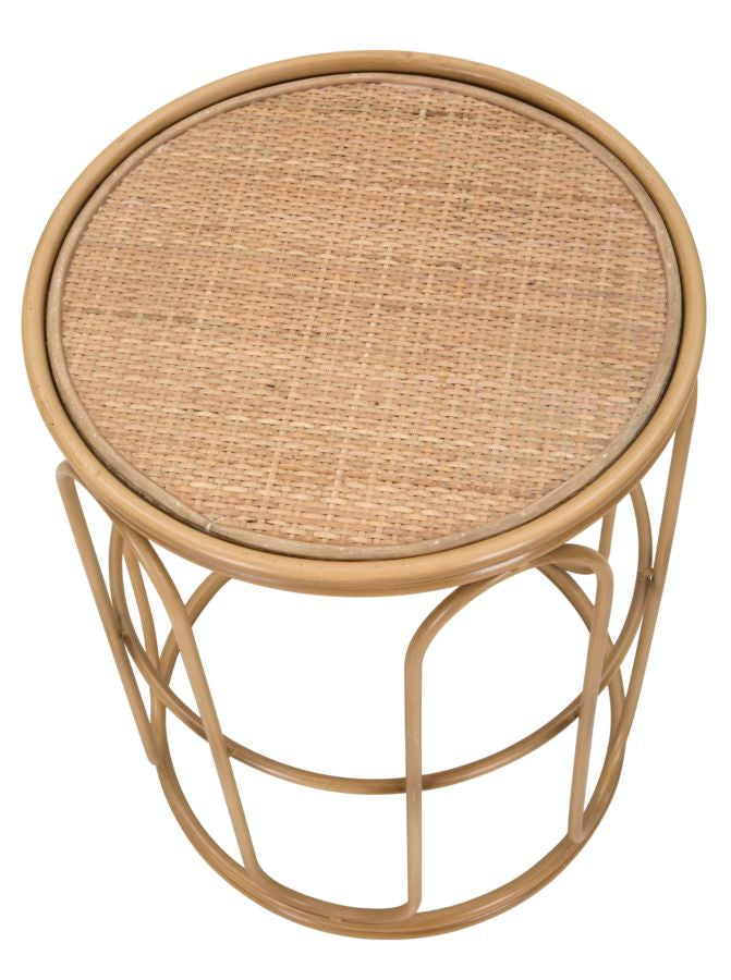 Tavolino Basso Ø40x55 cm in Metallo Piano in Rattan-2