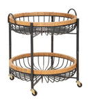 Carrello 2 Ripiani 57x55,5x62,5 cm con Ruote in Metallo e Rattan-1
