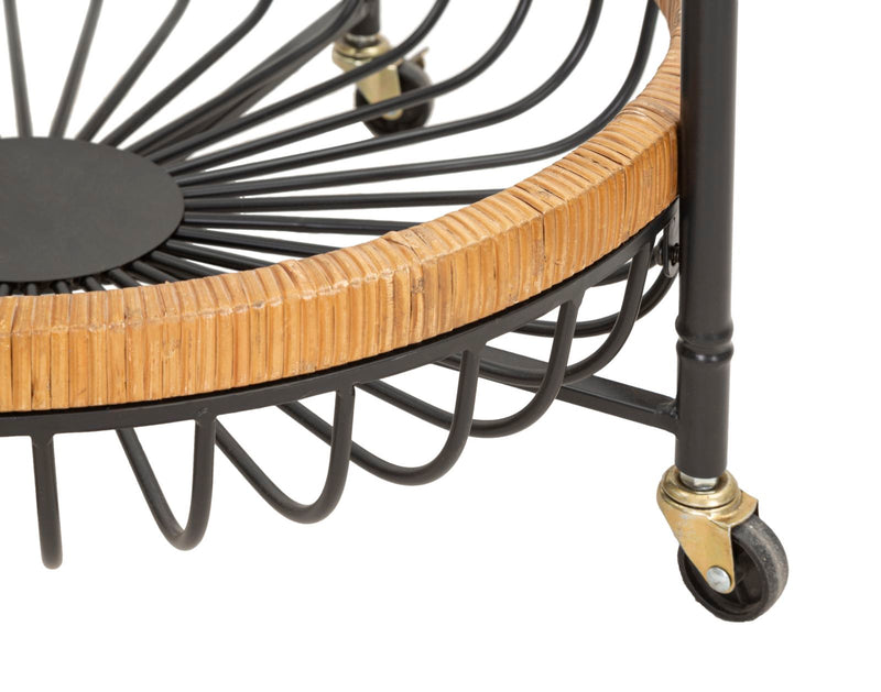 Carrello 2 Ripiani 57x55,5x62,5 cm con Ruote in Metallo e Rattan-5