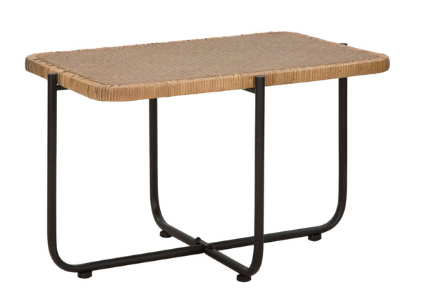 sconto Table Basse 75x55x46,5 cm en Métal avec Plateau en Rotin
