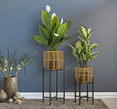 Set 2 Portavasi Ø38x90-33x60 cm in Metallo e Rattan-5