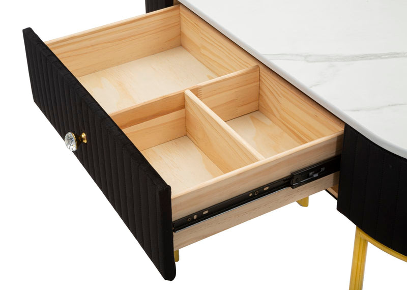 Consolle Fissa 1 Cassetto 100x43x74 cm in Metallo e Tessuto Imbottito Nero-4